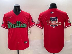 Cheap Men\'s Philadelphia Phillies Team Big Logo Red Phanatic Limited Stitched Jersey