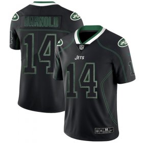 Wholesale Cheap Nike Jets #14 Sam Darnold Lights Out Black Men\'s Stitched NFL Limited Rush Jersey