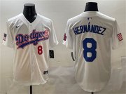 Cheap Men's Los Angeles Dodgers #8 Enrique Hernandez White With American Flag Patch Limited Stitched Baseball Jersey