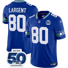 Men\'s Seattle Seahawks #80 Steve Largent Royal 2025 F.U.S.E 50th Anniversary Patch Throwback Vapor Limited Football Stitched Jersey Cheap Wholesale