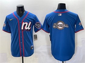 Men\'s Milwaukee Brewers Team Big Logo Blue 2025 All-Star Edition Limited Stitched Jersey Cheap Wholesale