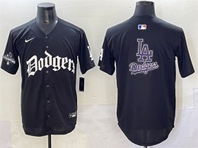 Men\'s Los Angeles Dodgers Team Big Logo Black 2025 LA Gothic Style With 2024 World Series Champions Patch Vapor Premier Limited Stitched Baseball Jersey