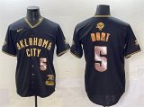 Cheap Men's Oklahoma City Thunder #5 Luguentz Dort Black Gold 2025 Finals Vapor Stitched Baseball Jersey