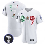 Cheap Men's Los Angeles Dodgers #7 Julio Urias White Mexico Special Vin Scully Patch Flex Base Stitched Baseball Jersey