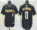Cheap Men's Indiana Pacers #0 Tyrese Haliburton Black Gold 2025 Finals Vapor Stitched Baseball Jersey