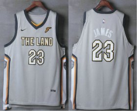 Wholesale Cheap Men\'s Cleveland Cavaliers #23 LeBron James Gray The Land 2017-2018 Nike Authentic Stitched NBA Jersey