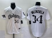 Men's Los Angeles Dodgers #34 Fernando Valenzuela White 2025 LA Gothic Style With 2024 World Series Champions Patch Vapor Premier Limited Stitched Baseball Jersey Cheap Wholesale