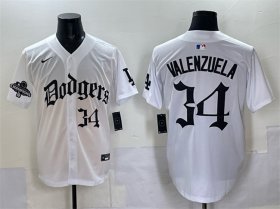 Men\'s Los Angeles Dodgers #34 Fernando Valenzuela White 2025 LA Gothic Style With 2024 World Series Champions Patch Vapor Premier Limited Stitched Baseball Jersey Cheap Wholesale