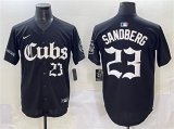Men's Chicago Cubs #23 Ryne Sandberg Black 'Gothic North Side Edition' Vapor Premier Limited Stitched Baseball Jersey Cheap