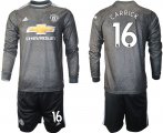 Wholesale Cheap Men 2020-2021 club Manchester united away long sleeve 16 black Soccer Jerseys