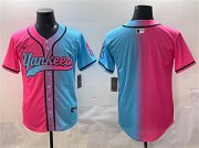 Men's New York Yankees Blank Pink Blue Limited Stitched Baseball Jersey Cheap Wholesale