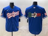 Cheap Men's Los Angeles Dodgers Team Big Logo Royal With American Flag Patch Limited Stitched Baseball Jersey