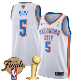 Men\'s Oklahoma City Thunder #5 Luguentz Dort White 2025 Finals Patch And Finals Champions Patch Association Edition Stitched Basketball Jersey