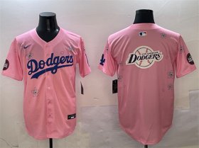 Cheap Men\'s Los Angeles Dodgers Team Big Logo Pink 2025 Tokyo Series Limited Stitched Baseball Jersey