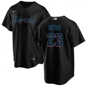 Cheap Men\'s Miami Marlins #23 Max Meyer Black Cool Base Stitched Baseball Jersey