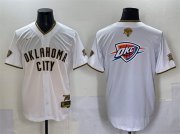 Cheap Men's Oklahoma City Thunder Team Big Logo White Gold 2025 Finals Vapor Stitched Baseball Jersey