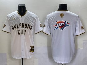 Cheap Men\'s Oklahoma City Thunder Team Big Logo White Gold 2025 Finals Vapor Stitched Baseball Jersey