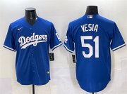Men's Los Angeles Dodgers #51 Alex Vesia Blue Cool Base Stitched Baseball Jersey Cheap Wholesale