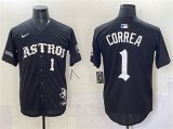 Men's Houston Astros #1 Carlos Correa Black Gothic 'Houston Born Barrio Raised' Limited Stitched Baseball Jersey Cheap Wholesale