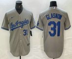 Cheap Men's Los Angeles Dodgers #31 Tyler Glasnow Gray Alternate Player Number Team Logo Cool Base Jersey