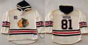Wholesale Cheap Blackhawks #81 Marian Hossa Cream Heavyweight Pullover Hoodie Stitched NHL Jersey