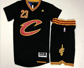 Wholesale Cheap Men\'s Cleveland Cavaliers #23 LeBron James Revolution 30 Swingman 2015-16 New Black Short-Sleeved Jersey(With-Shorts)