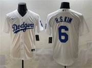 Men's Los Angeles Dodgers #6 H.S.Kim White Cool Base Stitched Baseball Jersey Cheap