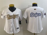 Cheap Womens Los Angeles Dodgers Team Big Logo White 2025 Gold Collection Limited Stitched Baseball Jersey(Run Small)