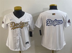 Cheap Womens Los Angeles Dodgers Team Big Logo White 2025 Gold Collection Limited Stitched Baseball Jersey(Run Small)