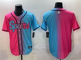 Men\'s San Antonio Spurs Blank Pink Blue Limited Stitched Baseball Jersey