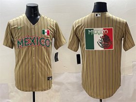 Cheap Men\'s Mexico Baseball Tan 2023 World Baseball Classic Team Big Logo Stitched Jersey