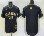 Cheap Men's Oklahoma City Thunder Blank Black Gold 2025 Finals Vapor Stitched Baseball Jersey