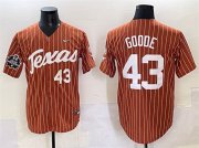Cheap Men's Texas Longhorns #43 Leighann Goode Orange Pinstripe 2025 World Series & SEC Patch Stitched Jersey