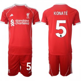 Men\'s Liverpool #5 Ibrahima Konate 2025 Red Home Soccer Jersey Suit