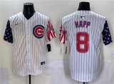Cheap Men's Chicago Cubs #8 Ian Happ White Pinstripe 2025 Independence Day Vapor Premier Limited Stitched Baseball Jersey