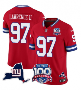 Men\'s New York Giants #97 Dexter Lawrence II Red 2025 F.U.S.E. 100th Season & State Patch Vapor Limited Football Stitched Jersey Cheap