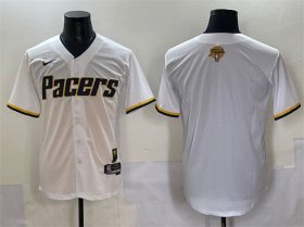 Men\'s Indiana Pacers Blank White 2025 Finals Vapor Stitched Baseball Jersey
