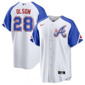Cheap Men\'s Atlanta Braves #28 Matt Olson White 2023 City Connect Cool Base Stitched Baseball Jersey