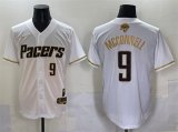 Cheap Men's Indiana Pacers #9 T.J. McConnell White Gold 2025 Finals Vapor Stitched Baseball Jersey