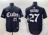Cheap Men's Chicago Cubs #27 Seiya Suzuki Black 'Gothic North Side Edition' Vapor Premier Limited Stitched Baseball Jersey