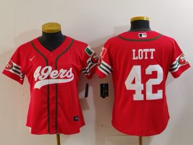 Women\'s San Francisco 49ers #42 Ronnie Lott Red Mexico Cool Base Stitched Baseball Jersey