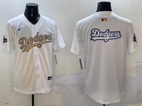 Men\'s Los Angeles Dodgers Team Big Logo White 2025 Gold Collection Limited Stitched Baseball Jersey Cheap