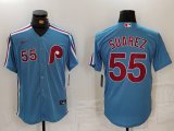 Men's Philadelphia Phillies #55 Ranger Suarez Number Light Blue Cooperstown Cool Base Jersey