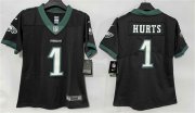 Women's Philadelphia Eagles #1 Jalen Hurts Black New Vapor Untouchable Limited Football Stitched Jersey(Run Small) Cheap Wholesale