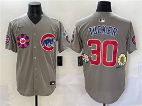 Men\'s Chicago Cubs #30 Kyle Tucker Gray 2025 Tokyo Series Limited Stitched Baseball Jersey