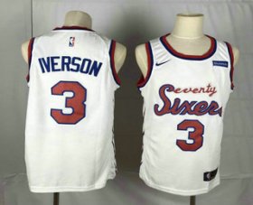 Wholesale Cheap Men\'s Philadelphia 76ers #3 Allen Iverson White 2019-20 Hardwood Classics Jersey With The Sponsor Logo