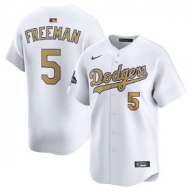 Men\'s Los Angeles Dodgers #5 Freddie Freeman White 2025 Gold Collection Limited Stitched Baseball Jersey Cheap