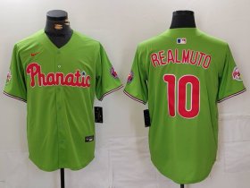 Men\'s Philadelphia Phillies #10 JT Realmuto Green With Patch Stitched Cool Base Nike Jersey