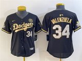 Cheap Women's Los Angeles Dodgers #34 Fernando Valenzuela Black Gold 2024 World Series With Fernando Patch Vapor Limited Stitched Baseball Jersey(Run Small)