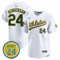 Men's Oakland Athletics #24 Rickey Henderson White 2024 Home Limited With Rickey Henderson Patch Stitched Jersey Cheap